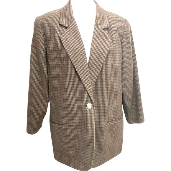 Sag Harbor Wool Blend Jacket Size 18W Blue & Burgundy Houndstooth Business Wear - Picture 1 of 6
